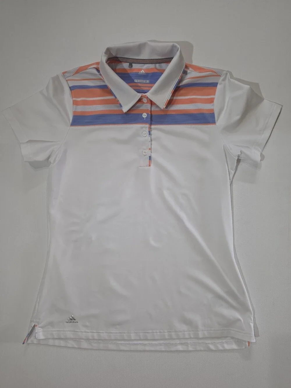 Adidas Golf Polo Mens Small White Orange Blue Colorblock Preppy‎ Activewear